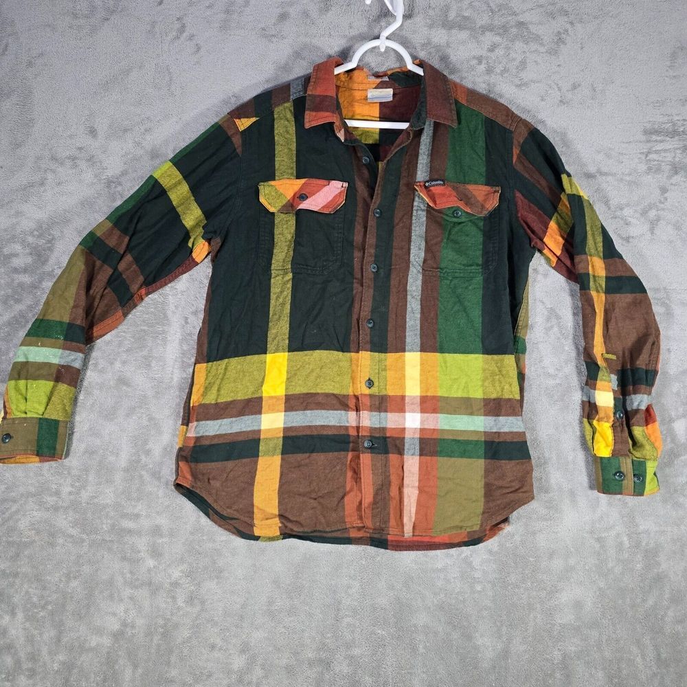 Columbia Button Shirt Mens M Medium Regular Fit Colorful Plaid Long‎ Sleeve Fall